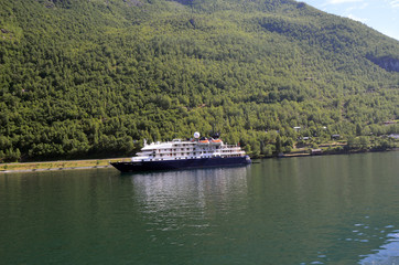 Tourism vacation and travel. On the board of Flam - Bergen ferry.  Sognefjord, Norway, Scandinavia.