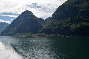 Tourism vacation and travel. On the board of Flam - Bergen ferry.  Sognefjord, Norway, Scandinavia.