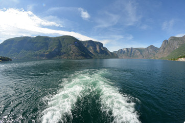 Tourism vacation and travel. On the board of Flam - Bergen ferry.  Sognefjord, Norway, Scandinavia.