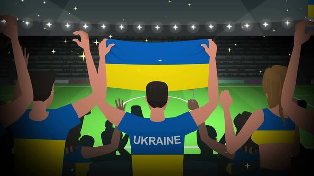 Cartoon Cheering Soccer Fans Crowd Ukraine Football Animation