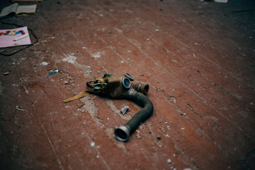 gas mask in an gas mask in an abandoned school