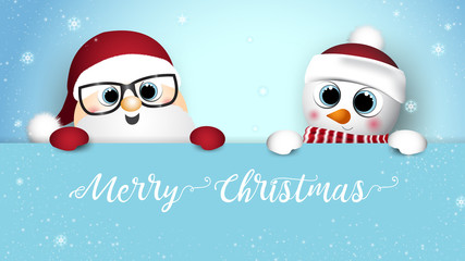 Merry Christmas and Happy New Year Greeting Card Background. Vector Design of snowman and decoration of winter and snow. © Kris Tan