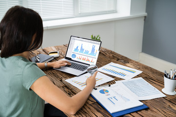 Fototapeta na wymiar Businesswoman Analyzing Financial Chart On Computer
