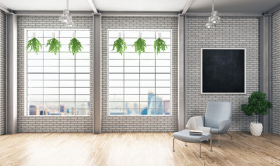 Luxury Modern Living Room, 3d rendering illustration