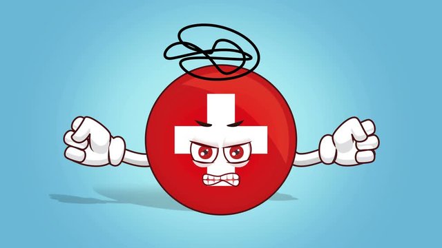 Cartoon Icon Flag Switzerland Face Animation Evil with Alpha Matte