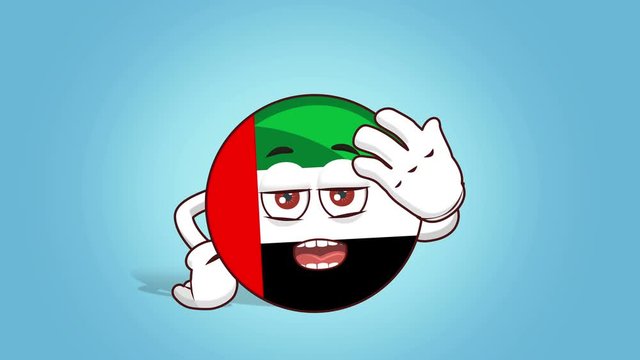 Cartoon Icon Flag UAE United Arab Emirates Face Animation Facepalm Upset with Alpha Matte