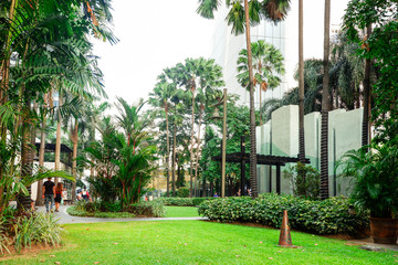 Obraz premium Park with People Green Grass and Plants