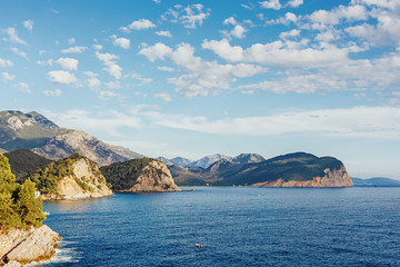 Naklejka premium Sea and mountains view. Petrovac na Moru in Montenegro