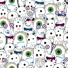 Seamless Pattern Cute Monsters, Cartoon  Background, Vector Illustration