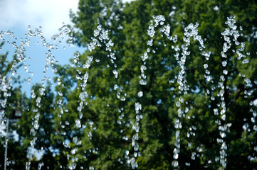The gush of water of a fountain.