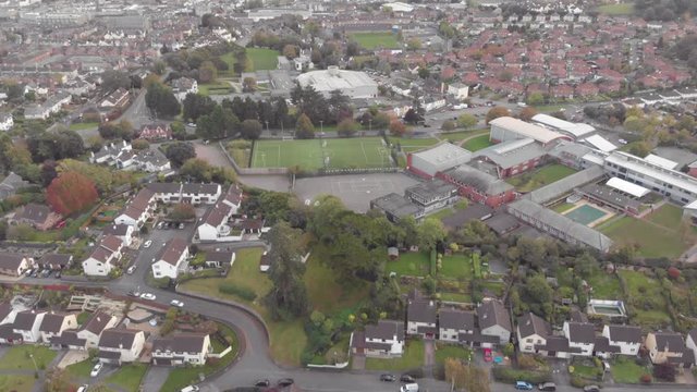 Aerial view of sports facilities in town / city