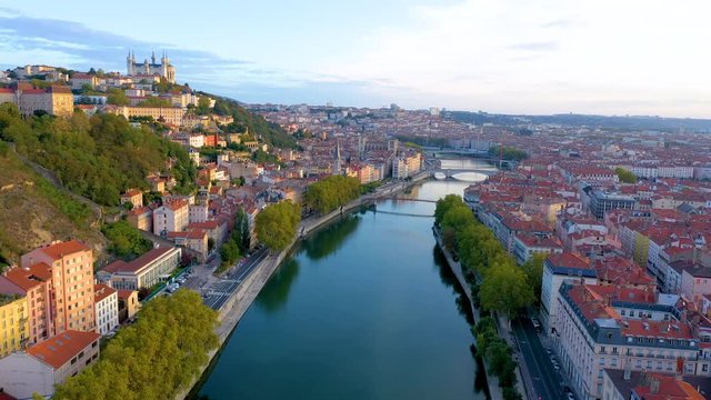 France lyon skyline aerial view from above.