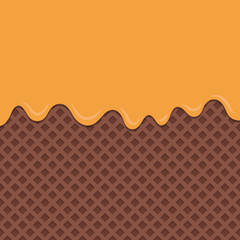 Flowing orange cream on chocolate wafer vector.