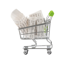 Shopping cart, concept for grocery expenses and consumerism. isolated without shadow clipping path