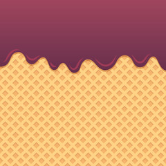 Wafer background with flowing blueberry sauce.