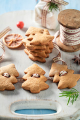 Traditionally gingerbread cookie chain as decoration for Christmas