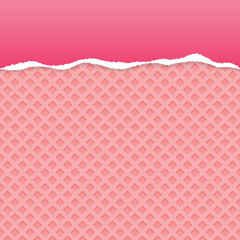 Pink ripped paper vector with pink wafer pattern background.