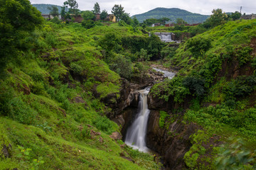 Fototapeta na wymiar Less Known yet very beautiful Waterfall near Urul Village,Maharashtra,India