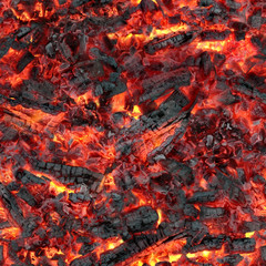 Seamless texture of smouldering coals.