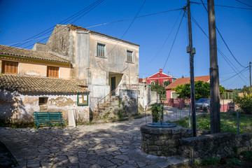 Fototapeta na wymiar Streets of Kouramades village on the island of Corfu