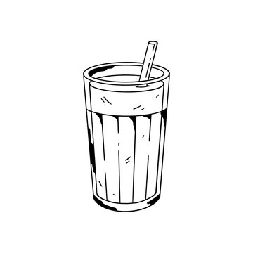 A glass with a straw. Hand drawn image isolated on a white background.