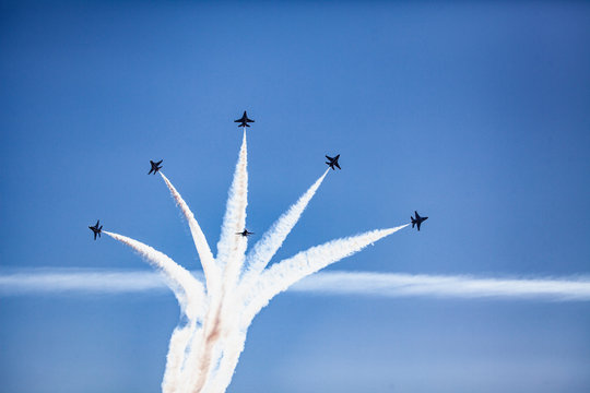 Usaf F16 Jets Flying At Airshow