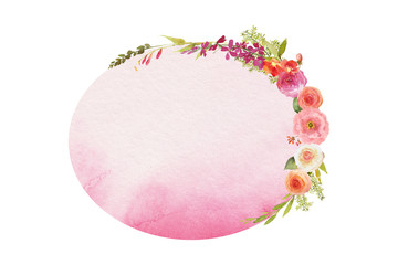 pink watercolor floral frame - 298480047