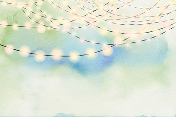 white party lights on blue watercolor