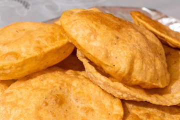 Indian Cuisine Puri close up on the table