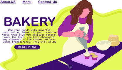 woman prepares baking, page template, vector illustration in flat style, landing page, baner