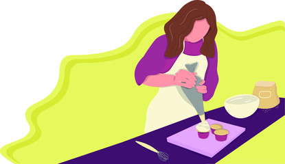 woman prepares baking, page template, vector illustration in flat style,
