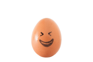 Draw funny and cute emojis on eggs.isolate on whiye background . The concept of entertainment and expression of eggs