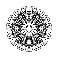 Round black mandala on white isolated background. Decorative ornament in ethnic oriental style.
