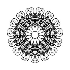 Round black mandala on white isolated background. Decorative ornament in ethnic oriental style.