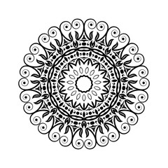 Round black mandala on white isolated background. Decorative ornament in ethnic oriental style.