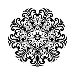 Round black mandala on white isolated background. Decorative ornament in ethnic oriental style.
