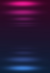 Dark abstract futuristic background. Neon lines glow. Neon lines, shapes. Blue and pink glow, blurry lights. Empty stage background