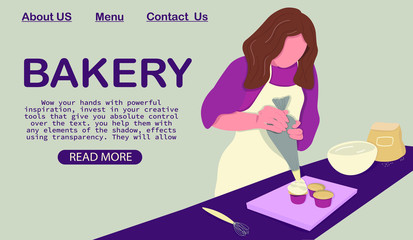 woman prepares baking banner for bakery blog courses