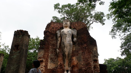 Old buddha  in kamphaeng phet Historical Park. UNESCO world heritage. Is one Landmark and famous of kamphaeng phet province, Thailand