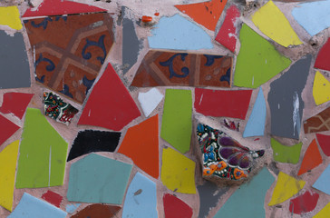 Multicolor ceramic mosaic wall. Close-up background.