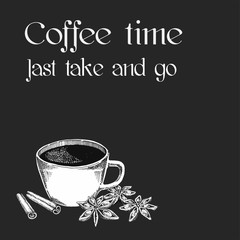 Hand drawn coffee set. Great for menu, poster or label.