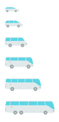 The size of the bus variation. Choose yours transport. Passengers buses. Transportation options. Small, medium and large. Icon set.