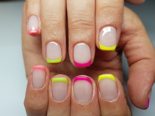 Beautiful colorful nails and hand manicure.