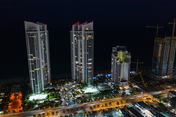 Night aerial photo Trump Towers Sunny Isles Beach Florida USA