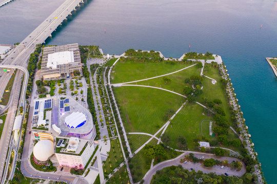 Aerial photo Museum Park and Frost Science building Downtown Miami FL