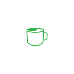 Green tea logo template vector design, teacup and leaf