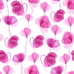 Fantasy watercolor pink flowers on white background for design and print.
