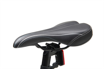 Isolated Bicycle Black Saddle in perspective view with white background