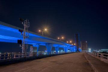 Night photo of the Port Boulevard Bridge Downtown Miami