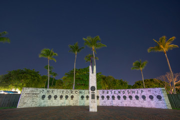The Torch of Friendship Downtown Miami FL night photo dedicated to JFK